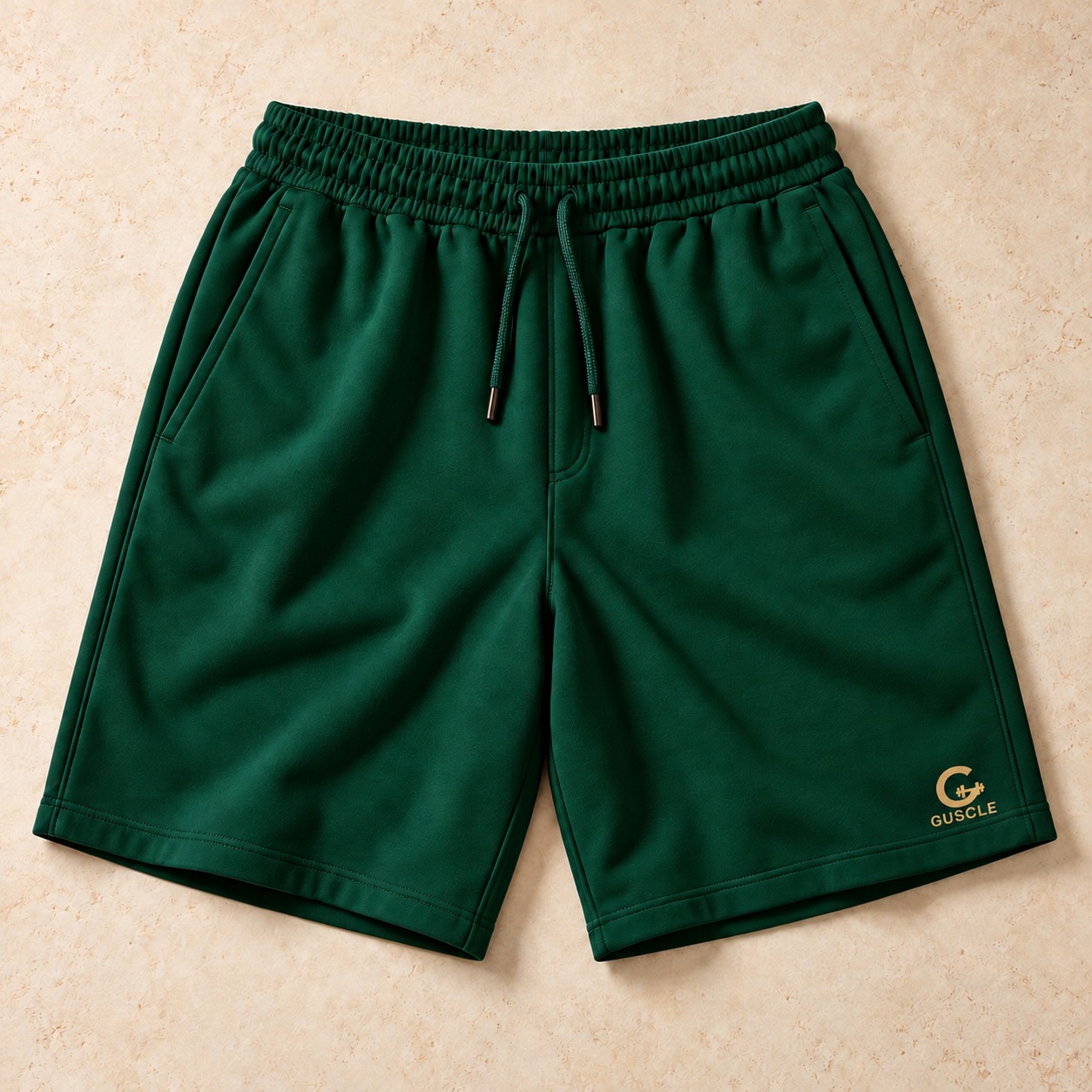 Deep emerald Off-Duty Short with gold GUSCLE logo